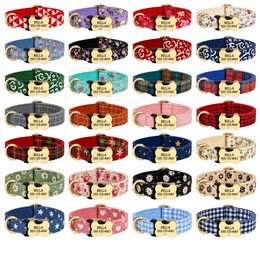 Personalized floral dog collar, harness and leash set with custom name and phone buckle