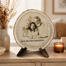 Engraved family photo wood slice gift for parents and grandparents