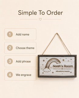 Simple ordering guide for choosing a kids room sign theme and personalized text