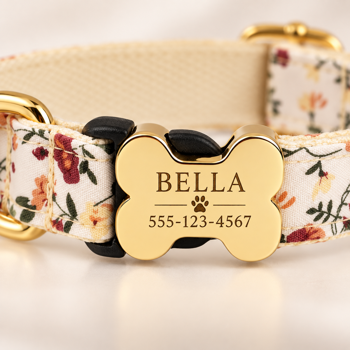 Personalized dog collar and harness set available in XS to XL sizes