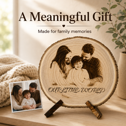 Custom engraved family photo wood slice made from uploaded picture with optional text