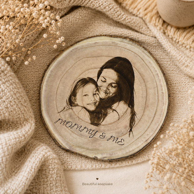 Personalized Mother & Child Photo Wood Slice Keepsake