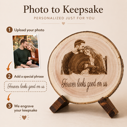 Custom Photo Engraved Wood Slice, Personalized Couple Keepsake