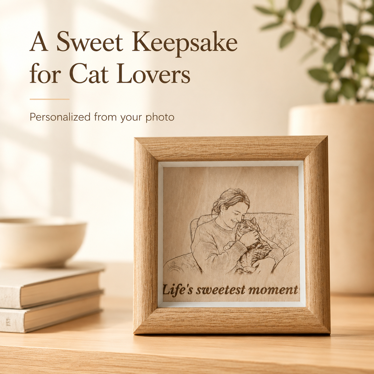 How to order a custom pet photo engraved wood frame with uploaded photo and custom text