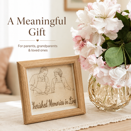 Warm home decor display with custom couple photo engraved wood frame