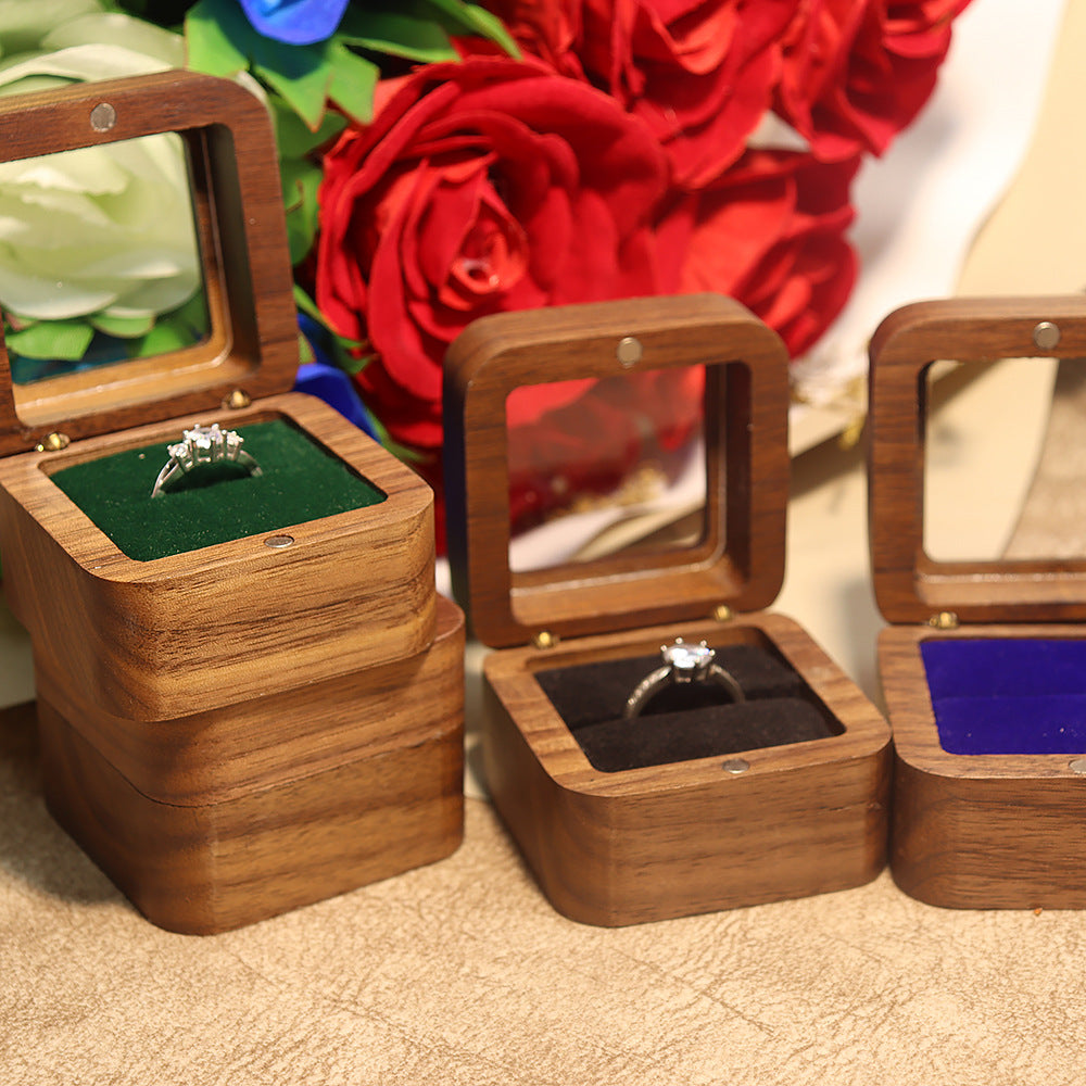 Black Walnut Ring Box with Clear Window | Single or Double Slot