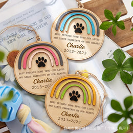 Wooden Paw Print Pet Memorial Ornament | Rainbow Bridge Keepsake