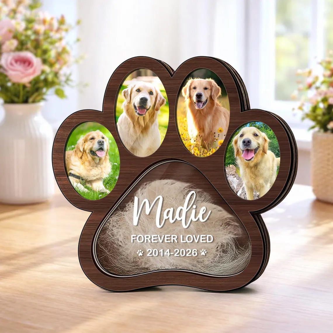 Wooden Pet Memorial Frame with Paw Print Design