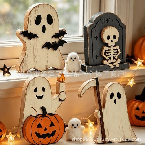 Halloween Wooden Tabletop Decor | Pumpkin, Ghost & Black Cat Sets