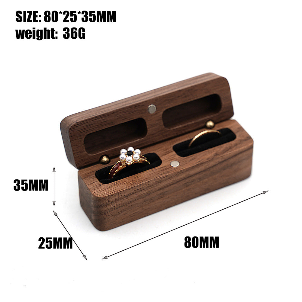 Long Black Walnut Ring Box | Personalized Couple Ring Storage