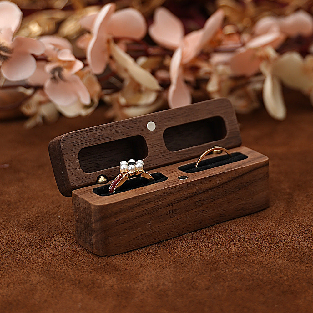 Long Black Walnut Ring Box | Personalized Couple Ring Storage