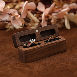 Long Black Walnut Ring Box | Personalized Couple Ring Storage