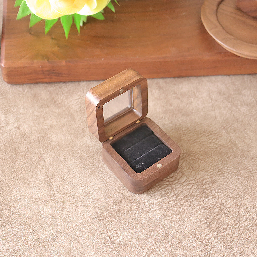 Black Walnut Ring Box with Clear Window | Single or Double Slot