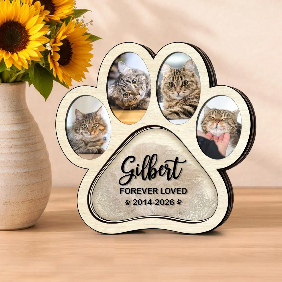 Wooden Pet Memorial Frame with Paw Print Design