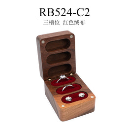 黑胡桃木婚礼戒指首饰盒高档小精致收纳盒项链耳钉盒交换礼物三槽