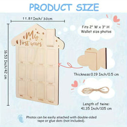 Wooden Baby Milestone Photo Frame for First-Year Memories
