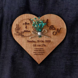Personalized Heart-Shaped Wooden Wedding Invitation | Boho Style