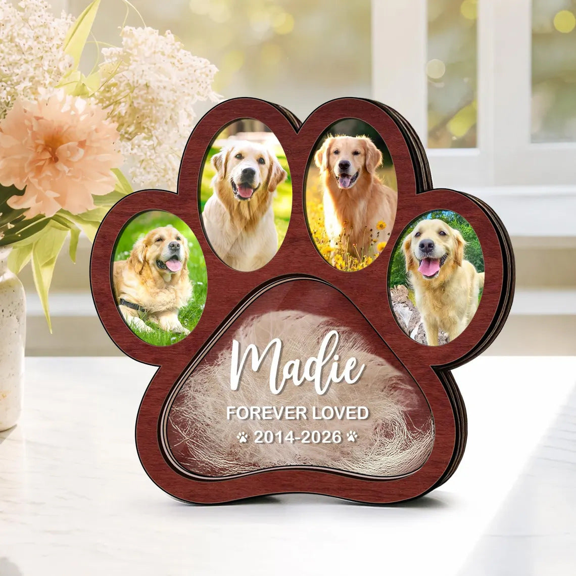 Wooden Pet Memorial Frame with Paw Print Design