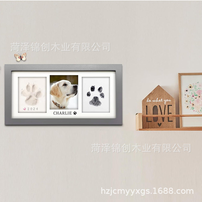 木质相框家居挂件宠物爪印纪念框宝宝周岁DIY手足印挂饰实木画框