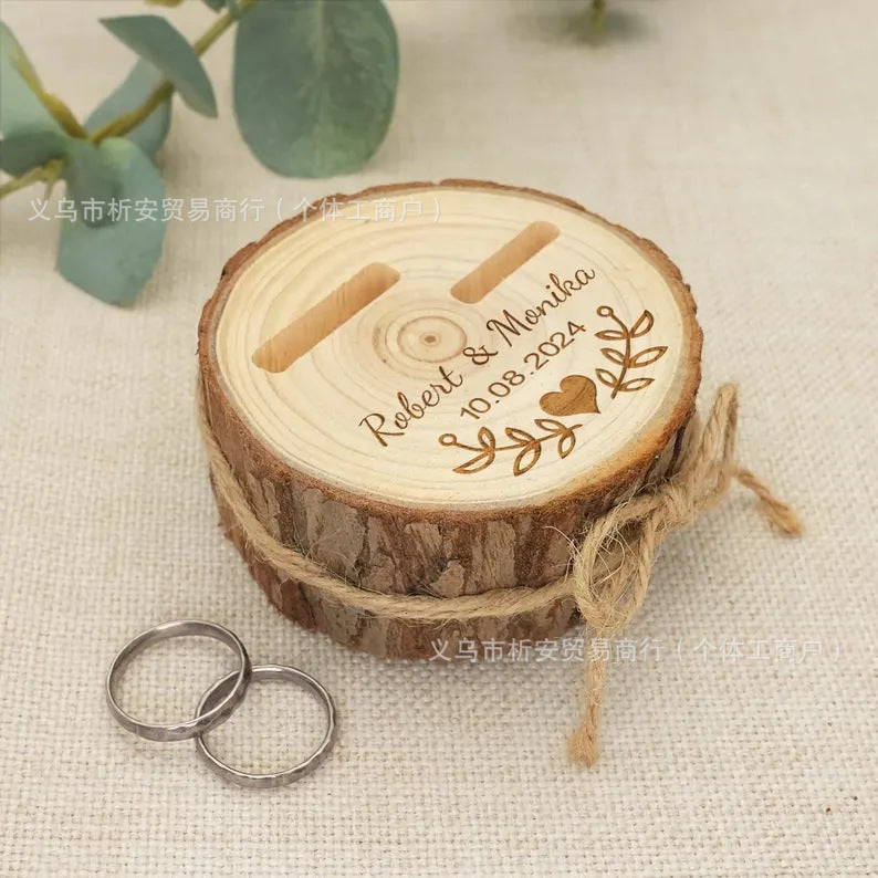 Personalized Rustic Wood Ring Holder for Wedding Rings