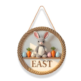 Easter Wooden Round Door Sign | Bunny & Egg Holiday Decor