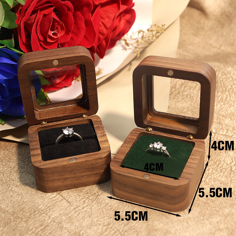 Black Walnut Ring Box with Clear Window | Single or Double Slot