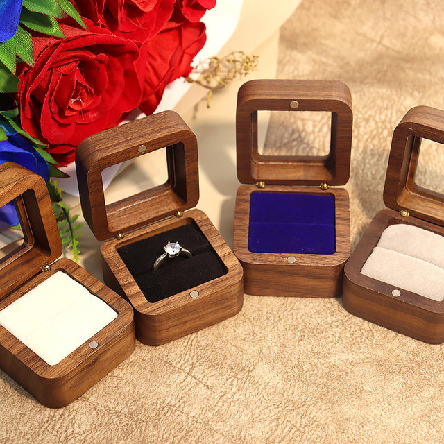 Black Walnut Ring Box with Clear Window | Single or Double Slot