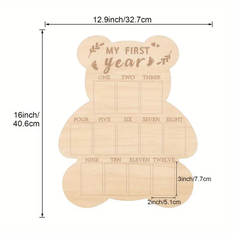 Wooden Baby Milestone Photo Frame for First-Year Memories
