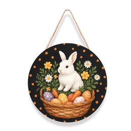 Easter Wooden Round Door Sign | Bunny & Egg Holiday Decor