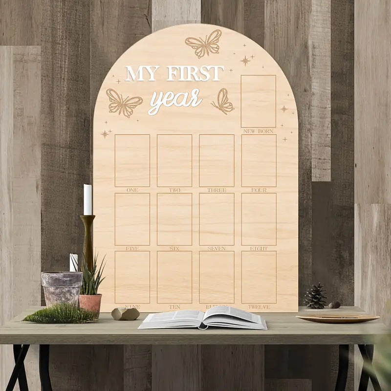 Wooden Baby Milestone Photo Frame for First-Year Memories