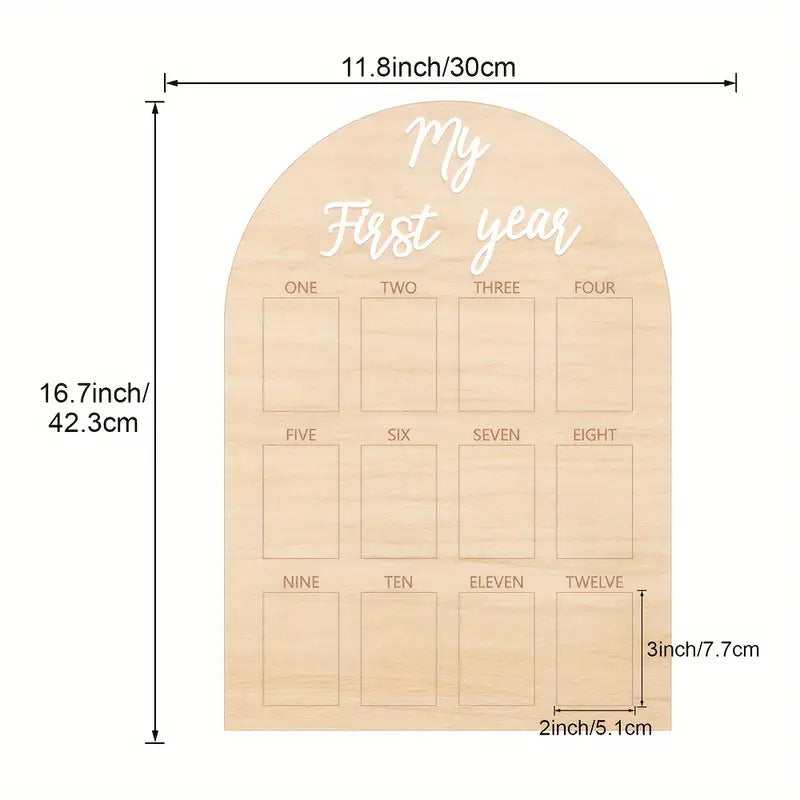 Wooden Baby Milestone Photo Frame for First-Year Memories