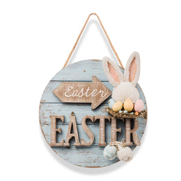 Easter Wooden Round Door Sign | Bunny & Egg Holiday Decor