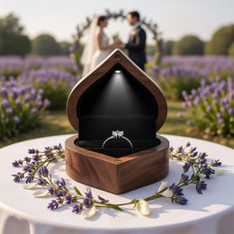 Black Walnut Heart Ring Box with LED Light | Custom Engraving