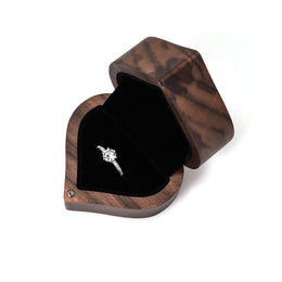 Black Walnut Heart Ring Box with LED Light | Custom Engraving