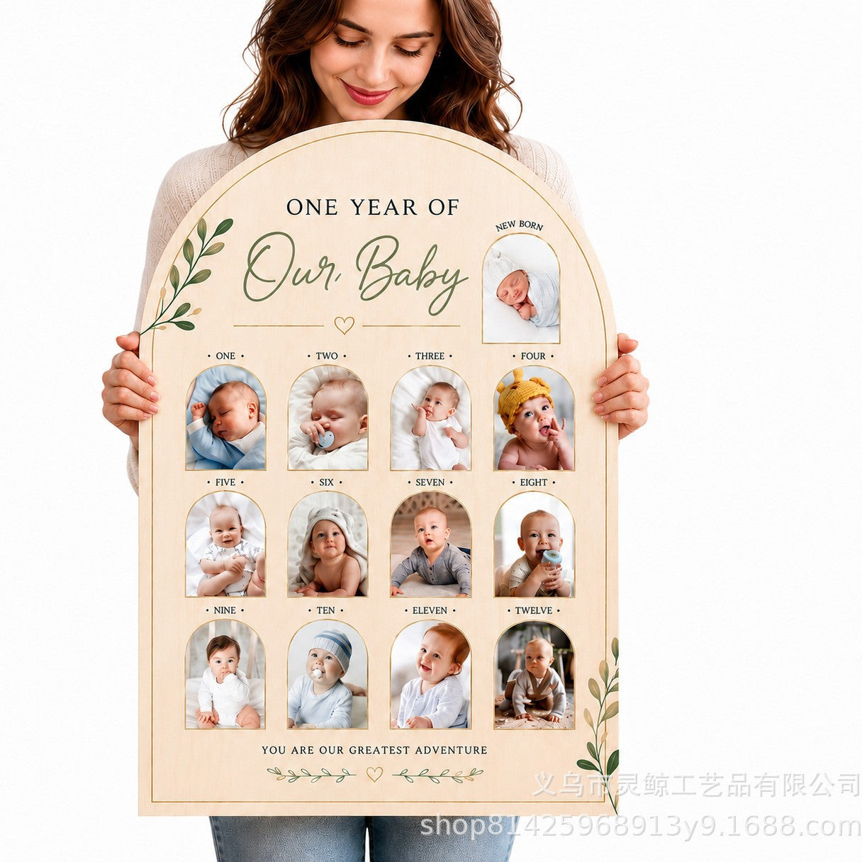 Wooden Baby Milestone Photo Frame for First-Year Memories