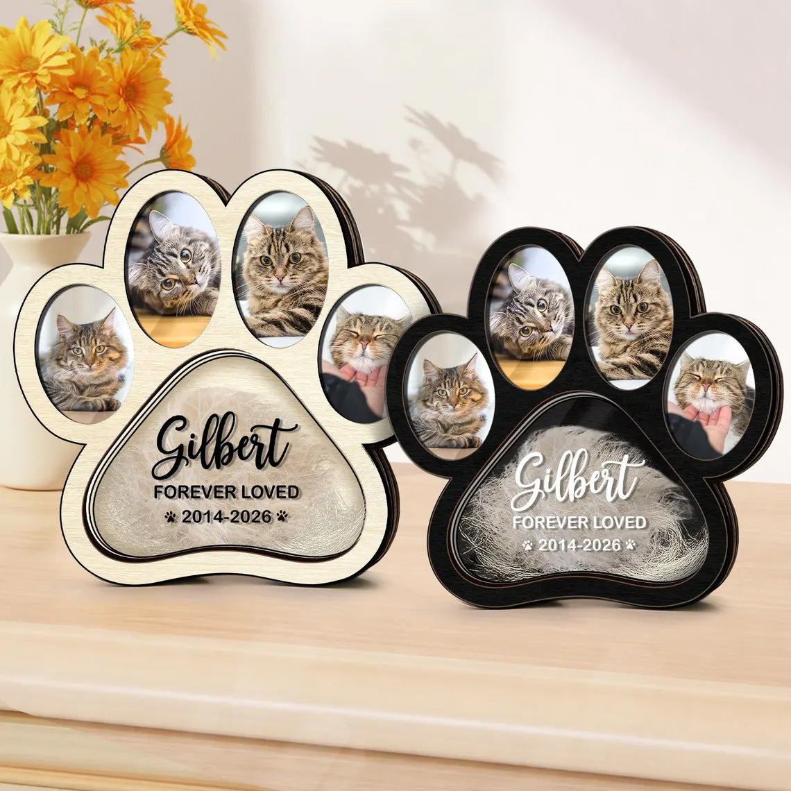 Wooden Pet Memorial Frame with Paw Print Design