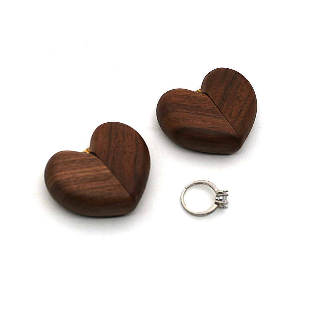 Heart-Shaped Black Walnut Ring Box | Custom Engraving