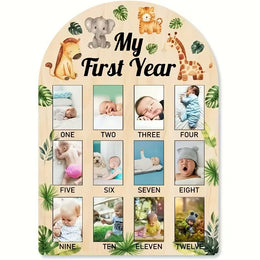 Wooden Baby Milestone Photo Frame for First-Year Memories