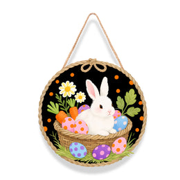 Easter Wooden Round Door Sign | Bunny & Egg Holiday Decor