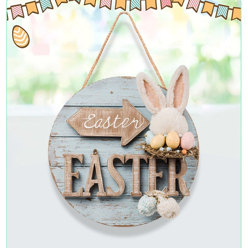 Easter Wooden Round Door Sign | Bunny & Egg Holiday Decor