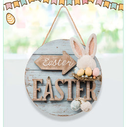Easter Wooden Round Door Sign | Bunny & Egg Holiday Decor