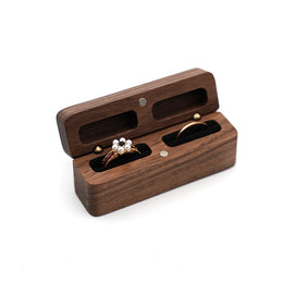 Long Black Walnut Ring Box | Personalized Couple Ring Storage