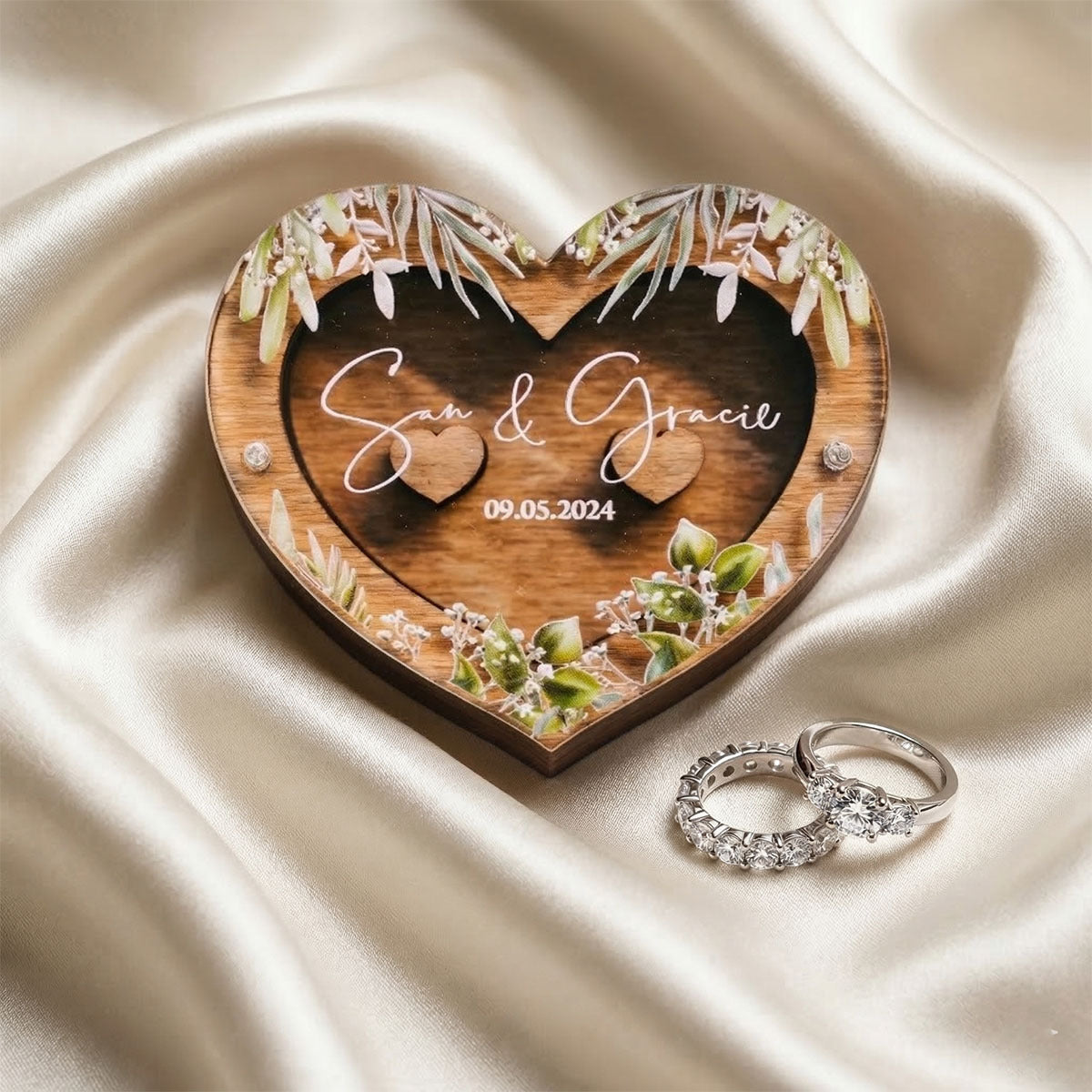 Heart-Shaped Wooden Ring Box | Wedding & Romantic Gift