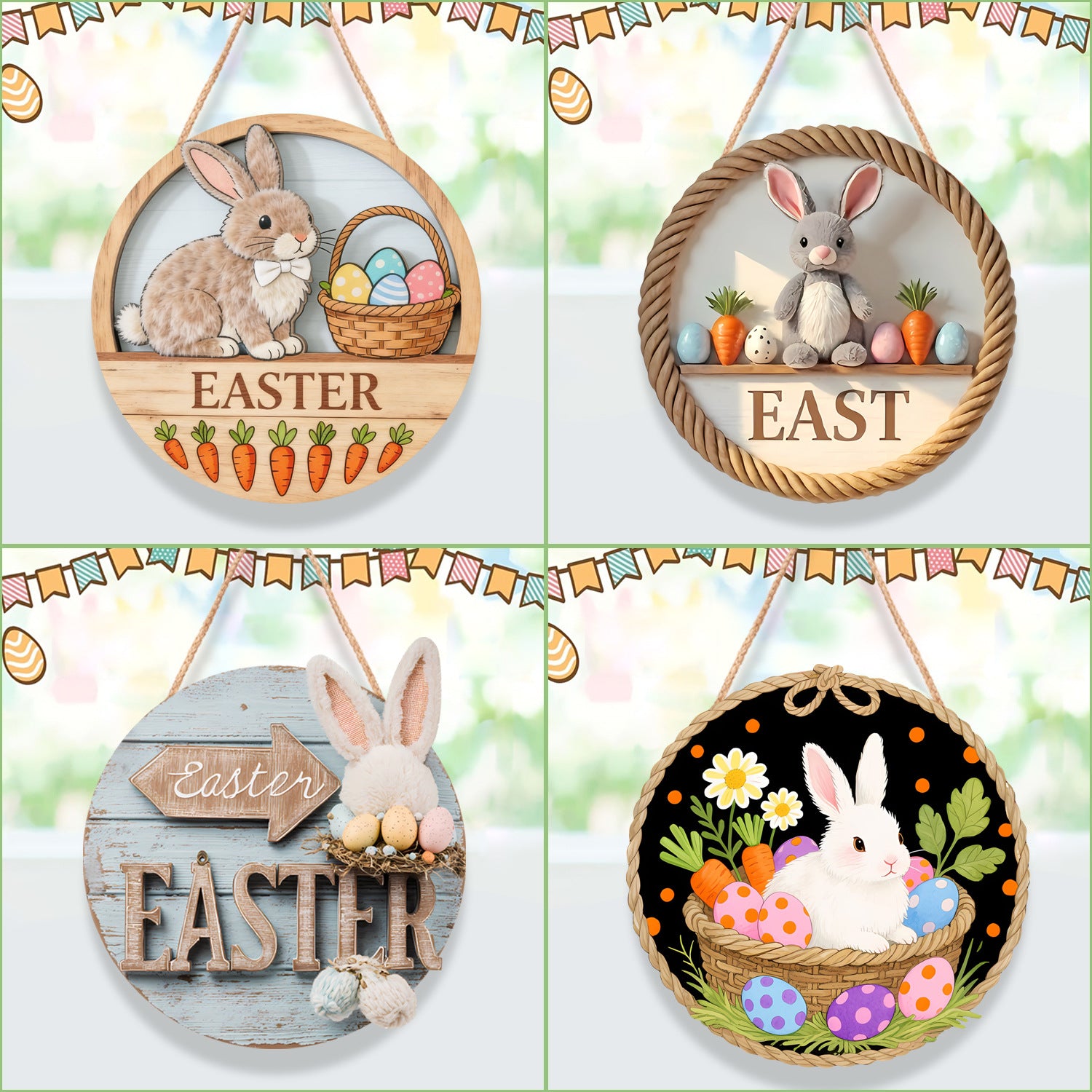 Easter Wooden Round Door Sign | Bunny & Egg Holiday Decor