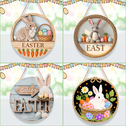 Easter Wooden Round Door Sign | Bunny & Egg Holiday Decor