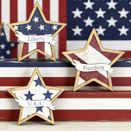 Patriotic Wooden Star Tabletop Decor | Holiday Display