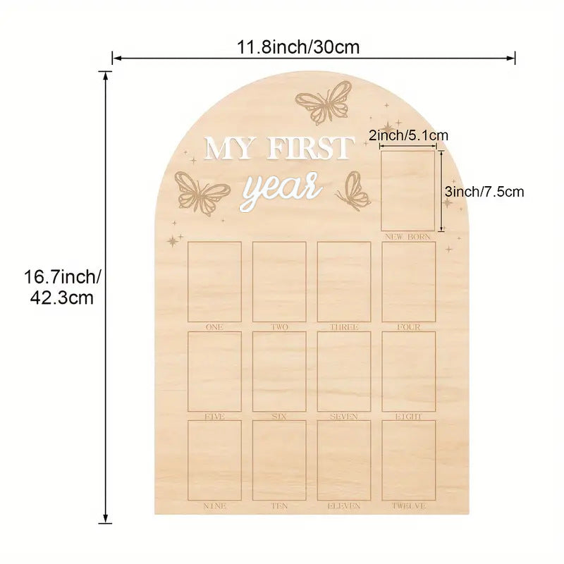 Wooden Baby Milestone Photo Frame for First-Year Memories