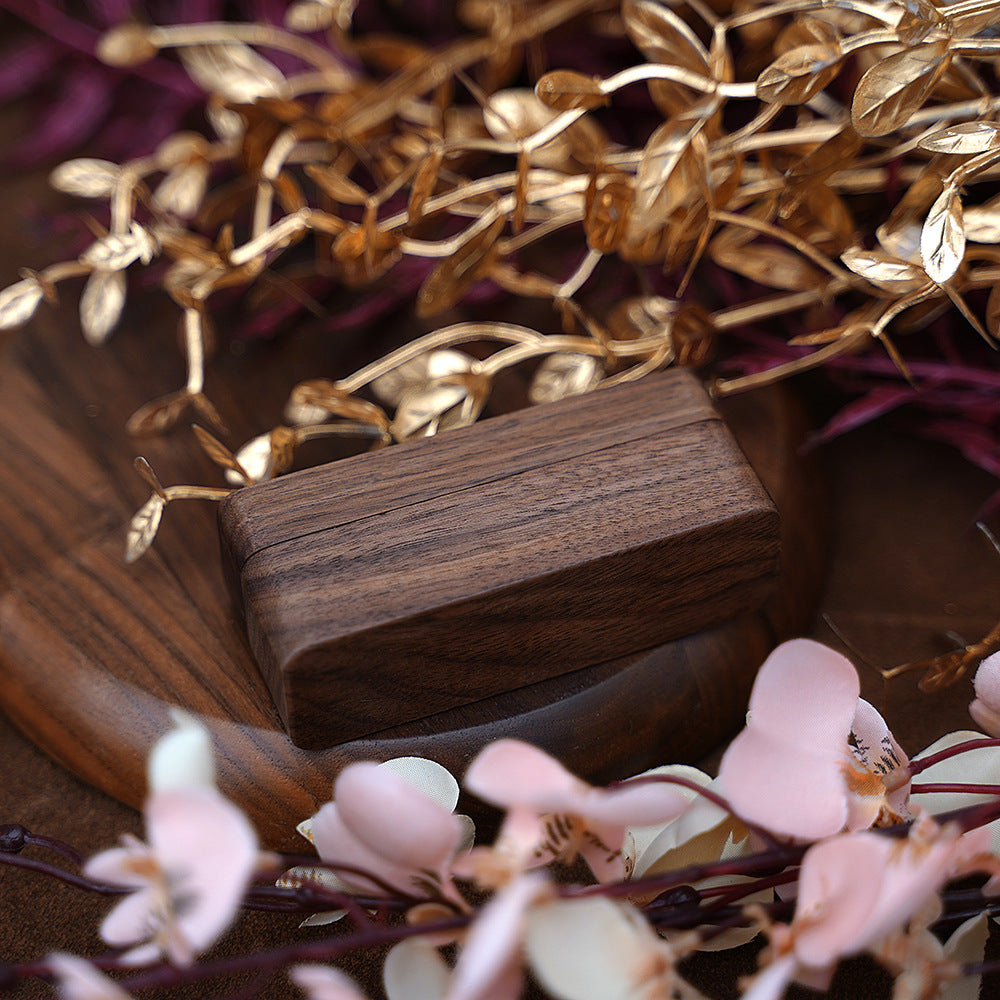 Long Black Walnut Ring Box | Personalized Couple Ring Storage