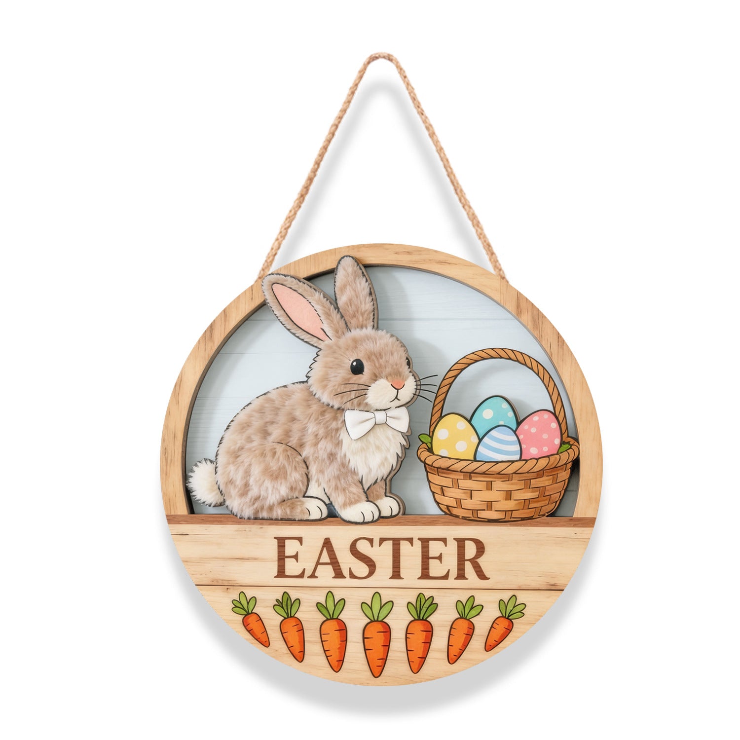 Easter Wooden Round Door Sign | Bunny & Egg Holiday Decor