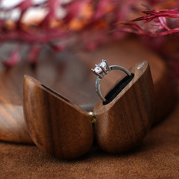 Heart-Shaped Black Walnut Ring Box | Custom Engraving